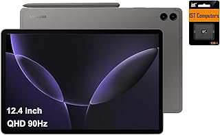 Планшет Samsung Galaxy Tab S9 FE+ Plus на базе Android (12,4-дюймовый сенсорный экран, 8 ГБ ОЗУ, 256 ГБ памяти, 18 часов автономной работы, стилус S Pen, 1 фронтальная камера + 2 тыловые камеры, легкий и прочный корпус) SM-X610, серый