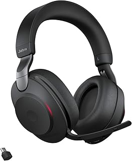 Беспроводная компьютерная гарнитура Jabra Evolve2 85 – стереонаушники с шумоподавлением, сертифицированные для использования с унифицированными коммуникациями, с длительным временем автономной работы – Bluetooth-адаптер USB-C – черная