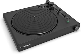 Victrola Stream Onyx — проигрыватель виниловых пластинок с Wi-Fi-стримингом, двумя скоростями, Bluetooth-выходом, поддержкой UPnP Wi-Fi, поддержкой Roon Ready Relay, высококачественным звукоснимателем с подвижным магнитом и алюминиевым тонармом (черный).