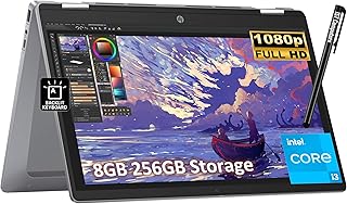 Ноутбук-трансформер HP Chromebook Plus x360 14 2-в-1 (14-дюймовый сенсорный экран Full HD, 8-ядерный процессор Intel i3-N305 (> i5-1134G7), 8 ГБ ОЗУ, 256 ГБ UFS, стилус) для дома и учебы, клавиатура с подсветкой, веб-камера 1080p, Chrome OS с Google AI.