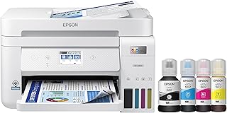 Беспроводной многофункциональный принтер Epson EcoTank ET-4850 с безкартриджной системой подачи чернил, сканером, копиром, факсом, автоподатчиком документов и Ethernet – идеальный принтер для офиса – белый, средний размер.