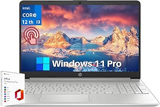 Ноутбук HP 2024 с 15,6-дюймовым сенсорным экраном — с пожизненной лицензией Microsoft Office, процессором Intel i3-1215U, 16 ГБ ОЗУ, SSD-накопителем на 1 ТБ, длительным временем автономной работы, тонкой рамкой, Bluetooth, Wi-Fi, тонкий и легкий, Windows 11 Pro.