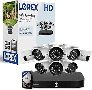 Система видеонаблюдения Lorex Fusion 1080p HD с видеорегистратором на 1 ТБ – 8-канальная система домашней безопасности с 8 аналоговыми металлическими камерами-пулями – интеллектуальное обнаружение движения, ИК-ночное видение дальнего действия, защита от атмосферных воздействий.