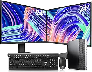 Настольный ПК HP Elitedesk 800 G3 SFF — Intel i7-6700, 32 ГБ DDR4, 1 ТБ NVMe SSD + 2 ТБ HDD, Wi-Fi 6 AX200, два 24-дюймовых монитора, беспроводная клавиатура и мышь, Windows 11 Pro (восстановленный).