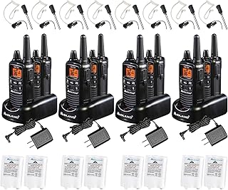 Рации Midland LXT600BBX4 FRS для бизнеса — двухсторонние радиостанции дальнего действия с 36 каналами, гарнитурами и зарядной базой, оповещениями о погоде NOAA (комплект из 8 штук, черные).
