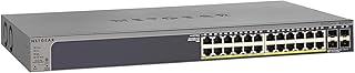 NETGEAR 28-портовый интеллектуальный коммутатор Gigabit Ethernet с поддержкой PoE (GS728TP) — управляемый, опциональное облачное управление Insight, 24 порта PoE+ по 190 Вт, 4 порта 1G SFP, настольный или стоечный монтаж, ограниченная пожизненная гарантия.
