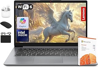 Ноутбук Lenovo IdeaPad Business Student 2025, 14-дюймовый дисплей, двухъядерный процессор Intel, 12 ГБ ОЗУ + 884 ГБ памяти (256 ГБ SSD + 128 ГБ eMMC + 500 ГБ расширенный накопитель), 11 часов работы, аксессуары Hubxcel, Office 365 на 1 год, Windows 11