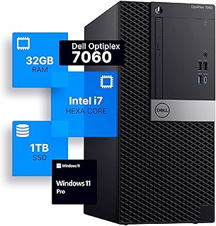 Настольный компьютер Dell Optiplex 7060 Tower | Intel i7-8700 (3.4) | 32 ГБ DDR4 RAM | 1 ТБ SSD | Windows 11 Professional | Домашний или офисный ПК (восстановленный)
