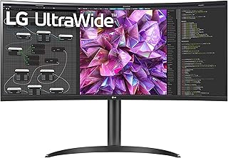 Компьютерный монитор LG UltraWide QHD 34 дюйма, изогнутый, IPS, с поддержкой HDR 10, встроенным KVM-переключателем и портом USB Type-C, черный.
