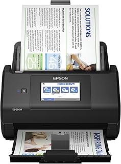 Беспроводной цветной дуплексный настольный сканер документов Epson Workforce ES-580W для ПК и Mac с автоматическим податчиком документов на 100 листов и интуитивно понятным 4,3-дюймовым сенсорным экраном.