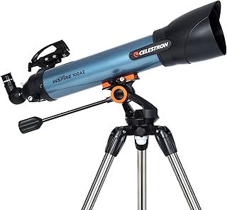 Рефракторный телескоп Celestron 22403 Inspire 100AZ со встроенным адаптером для смартфона, синий.