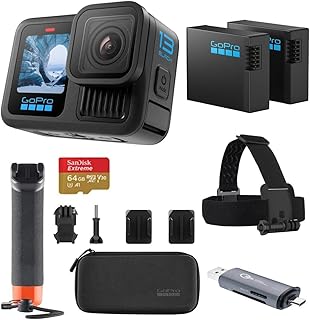 Комплект аксессуаров для GoPro HERO13 Black — включает в себя держатель, 2 аккумулятора Enduro, 2 изогнутых клейких крепления, карту памяти SanDisk MicroSD на 64 ГБ, а также чехол для переноски, головной ремень и кардридер.