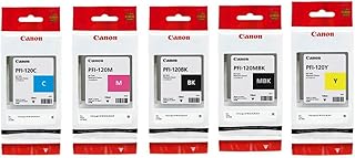 Комплект пигментных чернильных картриджей Canon PFI120 (матовый черный, голубой, пурпурный, желтый, черный) в розничной упаковке.