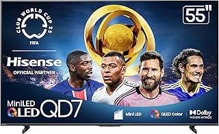 Телевизор Hisense 55" серии QD7 Mini-LED 4K UHD Smart Fire TV (55QD7QF, модель 2025 года) - QLED, HDR10+, Dolby Vision, Dolby Atmos, Game Mode Plus, ALLM, встроенная Alexa с голосовым пультом, потоковое ТВ, черный.