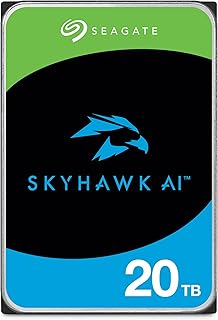 Внутренний видеонакопитель Seagate Skyhawk AI 20 ТБ – 3,5-дюймовый SATA 6 Гбит/с, 512 МБ кэш-памяти, для системы видеонаблюдения DVR NVR с функцией восстановления данных (ST20000VE003)