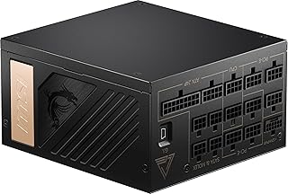 Блок питания MSI MEG Ai1300P PCIE 5.1 ​​и ATX 3.1 для игр — полностью модульный — сертифицирован по стандарту 80 Plus Platinum, 1300 Вт — 100% японские конденсаторы, выдерживающие температуру до 105°C — компактный размер — блок питания ATX — 10-летняя гарантия