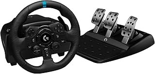 Гоночный руль и педали Logitech G923, технология TRUEFORCE с обратной связью до 1000 Гц, игровой руль для PS5, PS4, PC, Mac, натуральная кожа, черный.