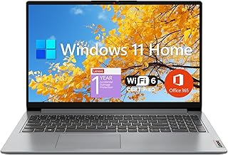 Студенческий ноутбук Lenovo IdeaPad 1, 15,6-дюймовый FHD-дисплей, двухъядерный процессор Intel, 12 ГБ ОЗУ, 512 ГБ SSD + 128 ГБ eMMC, 1 год подписки на Office 365, Wi-Fi 6, веб-камера, Bluetooth, устройство чтения SD-карт, Windows 11 Home, серый цвет.