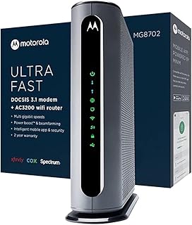 Motorola MG8702 | Кабельный модем DOCSIS 3.1 + Wi-Fi роутер (высокоскоростной комбинированный модуль) с интеллектуальным усилением мощности | Скорость Wi-Fi AC3200 | Одобрен для Comcast Xfinity, Cox и Charter Spectrum