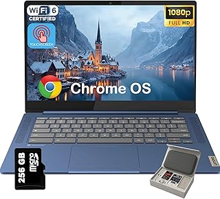 Lenovo IdeaPad Slim 3 Chromebook — 14-дюймовый ноутбук с сенсорным экраном Full HD, 8-ядерный процессор MediaTek Kompanio 520, 4 ГБ ОЗУ, 64 ГБ eMMC и 256 ГБ Micro SD карта памяти, Wi-Fi 6, для бизнеса и студентов, Chrome OS, с аксессуарами.