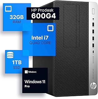 Настольный компьютер HP ProDesk 600G4 Tower | Intel i7-8700 (3.4) | 32 ГБ DDR4 RAM | 1 ТБ SSD SSD | Wi-Fi 5G + Bluetooth | Windows 11 Professional | Домашний или офисный ПК (восстановленный)
