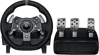 Гоночный руль Logitech G920 Driving Force с напольными педалями, реалистичной обратной связью, подрулевыми переключателями из нержавеющей стали и кожаным чехлом для руля для Xbox Series X|S, Xbox One, PC, Mac — черный.