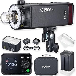 Godox AD200 Pro II Godox AD200Pro II Godox AD200ProII, синхронизация одним нажатием с X3, оптимизированные головки вспышки, двухцветный светодиодный моделирующий светодиод, индикатор цветовой группы, регулировка мощности от 1/512 до полной мощности (1/1) с шагом 0,1