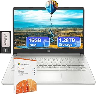 Ноутбук HP Flagship 14" с годовой подпиской на Office 365 | 16 ГБ ОЗУ | 1,28 ТБ памяти (128 ГБ EMMC, 160 ГБ док-станция и 1 ТБ облачное хранилище) | 4-ядерный процессор Intel | Веб-камера | Серебристый | Windows 11