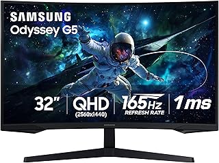 Игровой изогнутый монитор SAMSUNG Odyssey G55C Series QHD 1000R, 32 дюйма, 1 мс (MPRT), HDR10, 165 Гц, AMD Radeon FreeSync, защита глаз, антибликовое покрытие, высокое разрешение LS32CG550ENXZA