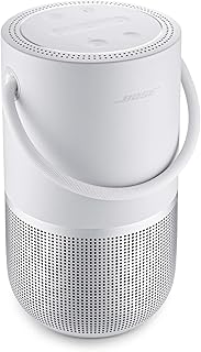 Портативная умная колонка Bose — беспроводная Bluetooth-колонка со встроенным голосовым управлением Alexa, серебристый цвет.