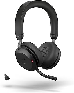 Беспроводная гарнитура Jabra Evolve2 75 для ПК с 8 микрофонами — стереонаушники с двумя поролоновыми вкладышами, регулируемым улучшенным активным шумоподавлением, адаптером Bluetooth USB-C и совместимостью с унифицированными коммуникациями — черная.