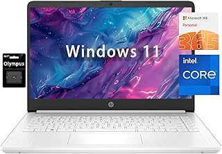 Ноутбук HP 14" HD для студентов и бизнеса, четырехъядерный процессор Intel N4120, 16 ГБ ОЗУ, 384 ГБ памяти (128 ГБ eMMC + 256 ГБ SD-карта), 1 год подписки на Office 365, тонкий дизайн, веб-камера, HDMI, Bluetooth, Wi-Fi, Windows 11 S, серебристый цвет.