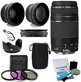 Телеобъектив Canon EF 75-300mm f/4-5.6 III с 2-кратным телеобъективом, широкоугольным объективом HD и аксессуарами (комплект из 8 предметов)