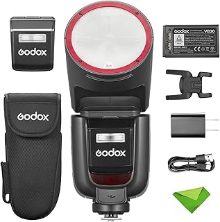 Вспышка Godox V1 V1Pro S U для камер Sony, TTL-режим, 1/8000 HSS, 500 вспышек на полной мощности, время перезарядки 1,3 с, беспроводная связь 2,4 ГГц с внешней вспышкой SU-1 для камер Sony (версия Godox V1PRO-S для США).