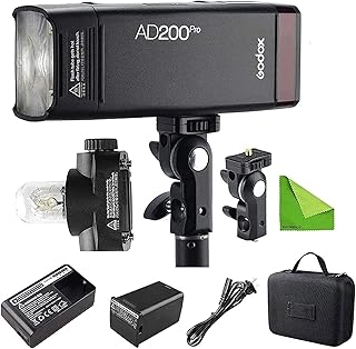 Моноблок GODOX AD200 Pro AD200Pro мощностью 200 Вт·с, 2,4 ГГц, синхронизация 1/8000 HSS, 500 вспышек на полной мощности, время перезарядки 0,01-1,8 с, аккумулятор 2900 мА·ч, светодиодная головка типа "панель"/вибратор Френеля, карманный моноблок.