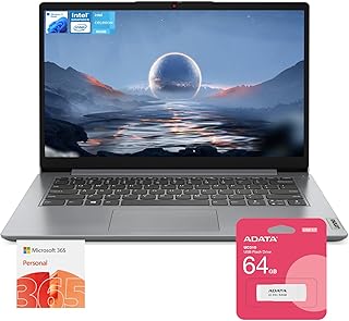 Ноутбук Lenovo IdeaPad 1 Daily/Student 14" HD, 12 ГБ ОЗУ, 448 ГБ памяти (128 ГБ eMMC + 256 ГБ PCIe + 64 ГБ USB), 1 год подписки на Office 365, процессор Intel Core, Windows 11 Home, в комплекте с флеш-накопителем UC310 64 ГБ.