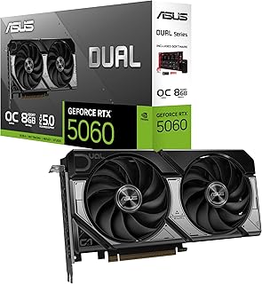 ASUS Dual GeForce RTX™ 5060 8GB GDDR7 OC Edition (PCIe 5.0, 8GB GDDR7, DLSS 4, HDMI 2.1b, DisplayPort 2.1b, 2.5-слотовая конструкция, Axial-tech Fan Design, технология 0dB и многое другое)