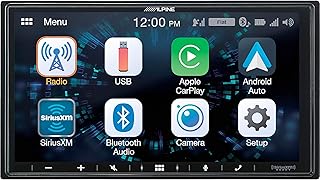Цифровая мультимедийная система Alpine iLX-W650 с 7-дюймовым сенсорным экраном, поддержкой Bluetooth, Apple CarPlay и Android Auto.