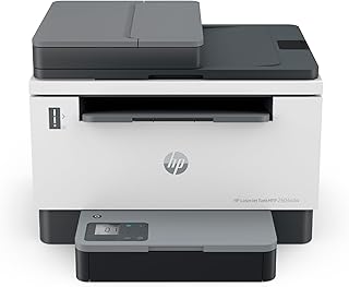 Беспроводной черно-белый принтер HP LaserJet-Tank MFP 2604sdw с предварительно заправленным оригинальным тонером HP (381V1A), которого хватает до 2 лет использования.