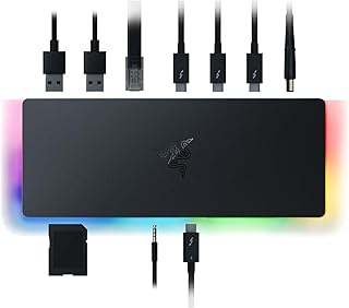 Док-станция Razer Thunderbolt 4: 10 портов в одном — вывод видео в двух разрешениях 4K или одном 8K — USB-концентратор A и C, совместимость с Thunderbolt 3 2,5 Гбит/с, Mac и ПК — сертификация Thunderbolt 4 — сквозная зарядка — Chroma