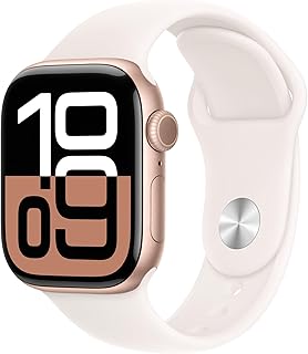 Apple Watch Series 10 [корпус с GPS, 42 мм] — смарт-часы с корпусом из алюминия цвета розового золота и спортивным ремешком нежно-розового оттенка — размер S/M. Фитнес-трекер, приложение ЭКГ, постоянно включенный дисплей Retina, водонепроницаемость.