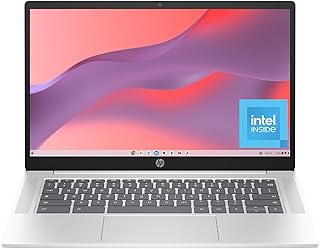 Ноутбук HP Chromebook 14 дюймов, HD-дисплей, процессор Intel N100, 4 ГБ ОЗУ, 64 ГБ eMMC, графика Intel UHD Graphics, Chrome OS, цвет Glacier Silver, 14a-nf0019nr