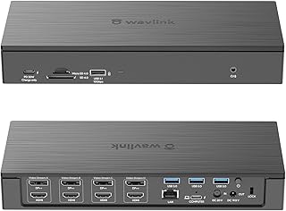 Док-станция WAVLINK DisplayLink для ноутбуков — поддержка четырех мониторов 5K/4K@60Hz, зарядка 100 Вт — Thunderbolt 4/3, USB-C/A — M1 M2 Mac/Windows/Chrome/Ubuntu — 4 HDMI, 4 DP, питание 180 Вт, SD 4.0 CR, LAN 2,5 Гбит/с