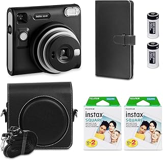 Фотоаппарат мгновенной печати Fujifilm Instax Square SQ40 в винтажном черном цвете + набор фотопленки Fuji Instax (40 листов) + аксессуары для затвора, включая чехол, совместимый с данной моделью, и фотоальбом на 80 карманов.
