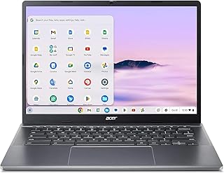 Ноутбук Acer Chromebook Plus 2024 с сенсорным экраном, процессор Intel 8-ядерный i3-N305, 8 ГБ LPDDR5, SSD 512 ГБ, 14-дюймовый сенсорный IPS-дисплей Full HD, Wi-Fi 6E, веб-камера Full HD 1080p, устройство чтения SD-карт, Chrome OS, мышь Cefesfy Design.