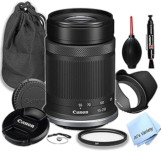 Объектив Canon RF-S 55-210mm f/5-7.1 STM (Canon RF), УФ-фильтр, чехол для объектива, бленда и многое другое (9 предметов) (восстановленный).