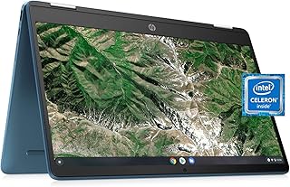 Ноутбук HP X360 14a Chromebook с 14-дюймовым сенсорным HD-экраном, обеспечивающий развлечения под любым углом, процессором Intel Celeron, 4 ГБ DDR4, 64 ГБ eMMC, Wi-Fi, веб-камерой, стереодинамиками и Bluetooth 4.2. Цвет: хромированный синий металлик.