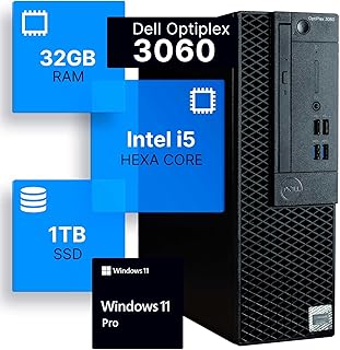 Настольный компьютер Dell Optiplex 3060 | Intel i5-8500 (3.2) | 32 ГБ DDR4 ОЗУ | 1 ТБ SSD | Встроенный Wi-Fi | Bluetooth | Windows 11 Professional | Домашний или офисный ПК (восстановленный)