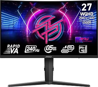 Компьютерный монитор MSI MPG 275CQRXF 27 дюймов, разрешение 2560 x 1440 (QHD), частота обновления 240 Гц, Adaptive-Sync, поддержка HDR, HDMI, VGA, DisplayPort, крепление VESA, регулировка наклона, встроенные динамики, время отклика 0,5 мс, черный.