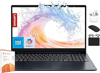 Ноутбук Lenovo IdeaPad для бизнеса и студентов, 2025 год, 15,6-дюймовый дисплей, 12 ГБ ОЗУ + 1,1 ГБ памяти (500 ГБ SSD + 128 ГБ eMMC + 500 ГБ расширенный накопитель), двухъядерный процессор Intel Core, Wi-Fi 6, аксессуары Hubxcel, Office 365 на 1 год, Windows 11